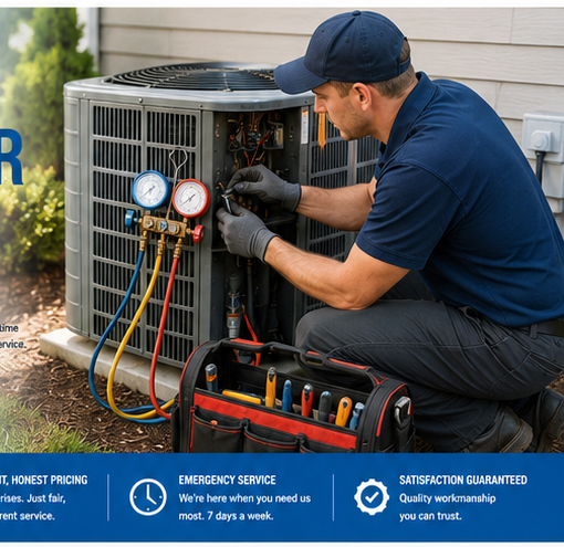 County Cool technician servicing a central air conditioner condenser