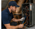 Technician diagnosing a no-cool central air problem